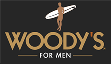 Woody's Logo featuring the signature surfboard-carrying figure, representing the brand's commitment to quality men's grooming.