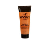 Woody’s Hair & Body Wash Tube with a moisturizing formula, ideal for a deep cleanse that leaves skin and hair soft and hydrated.