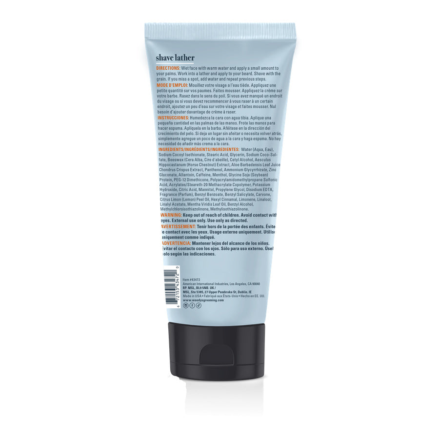 Back of shave lather bottle on a white background