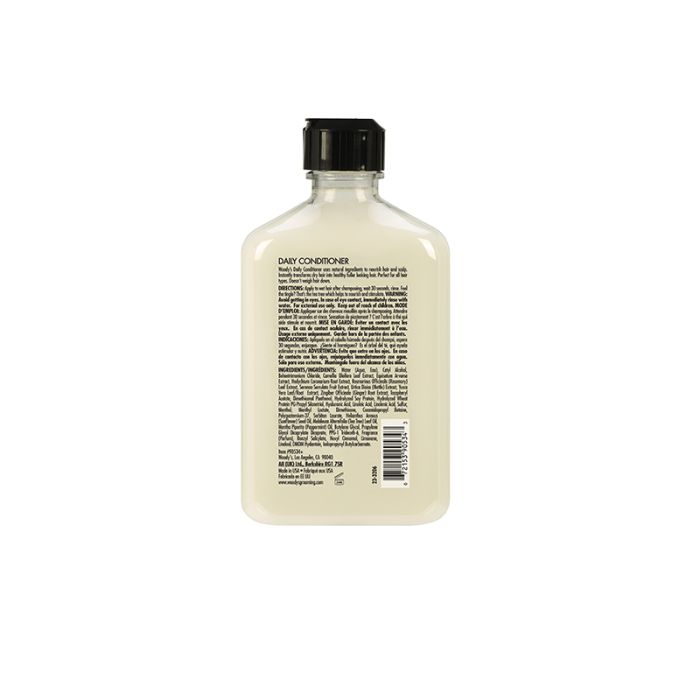 Woody's Daily Conditioner Back View featuring product details and ingredients for hydration and scalp nourishment.