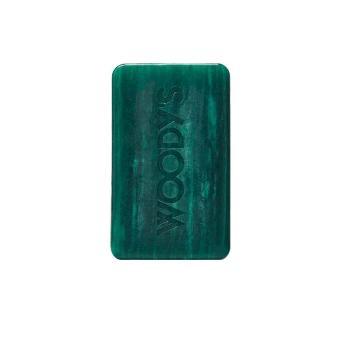Woody's For Men Green Soap Bar with a bold green marble design, perfect for deep cleansing and skin hydration.