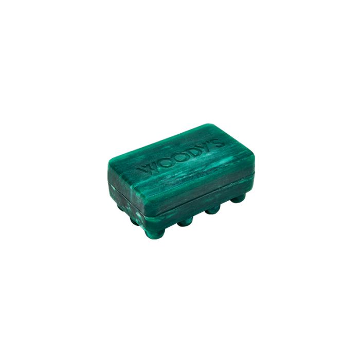 Woody's Embossed Moisturizing Bar Soap with a green marble design and logo engraving, perfect for men's grooming.