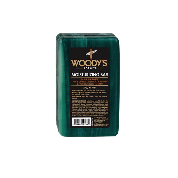 Woody's For Men Moisturizing Bar Soap with a hydrating formula, ideal for cleansing, shaving, and moisturizing skin.