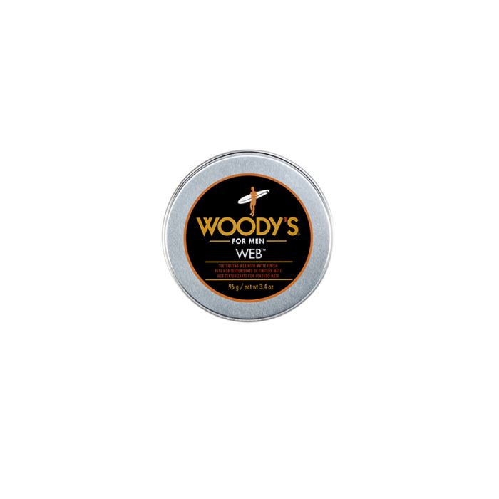 Woody's Web Styling Wax Top View featuring a matte finish, ideal for defining and sculpting hair effortlessly.