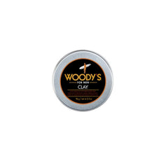 Woody’s Clay for Men Strong Hold Matte Clay in a closed tin provides flexible, all-day control for textured, structured hairstyles.
