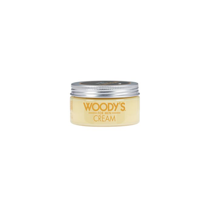 Woody’s Cream for Men Soft Hold Hair Cream in a closed tin front view offers lightweight, frizz-free styling with a natural, polished finish.