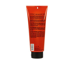 Woody’s Just4Play Hair and Body Wash back view shows ingredients and directions for a nourishing all-in-one cleanse.