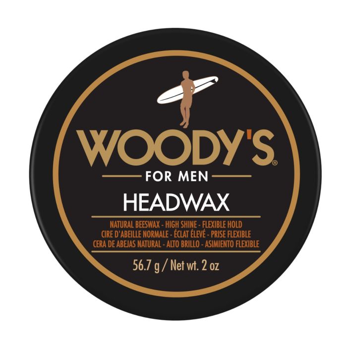 Woody's Headwax Top View with Black Lid featuring a strong-hold formula, perfect for sleek and structured hair styling.